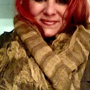 Army green and ochre gauzy lightweight scarf